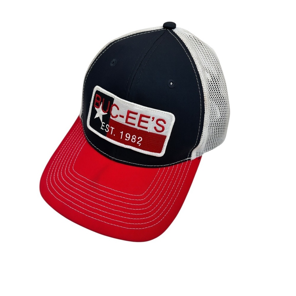 Buc-ee's Trucker Hat Red White Blue Texas Flag Patch EST 1982 Snapback Cap